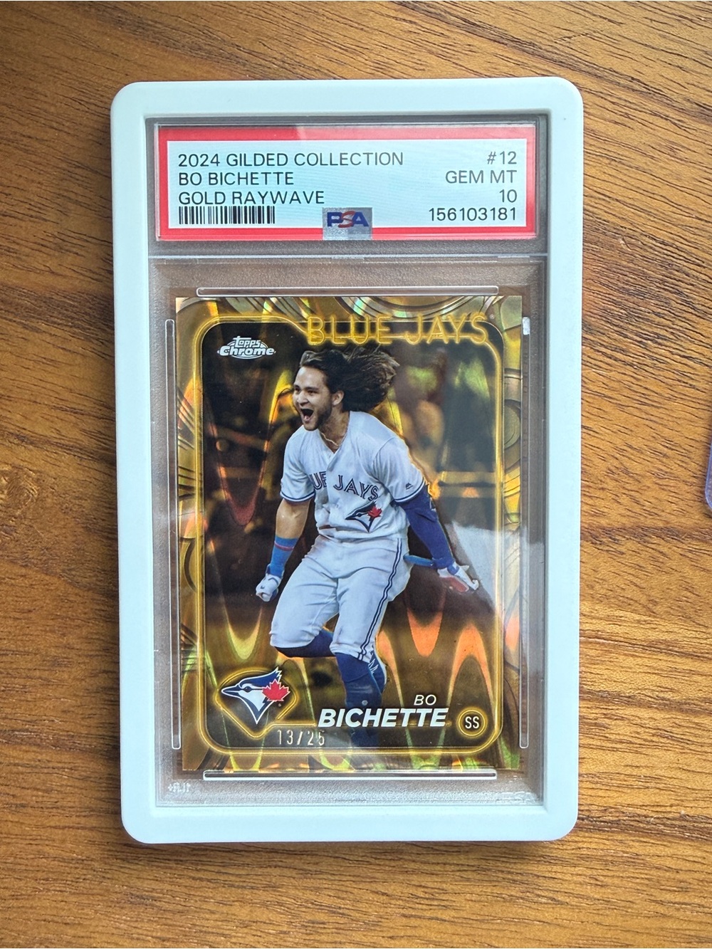 Bo Bichette Gold Raywave /25 Graded Baseball Card - White Frame